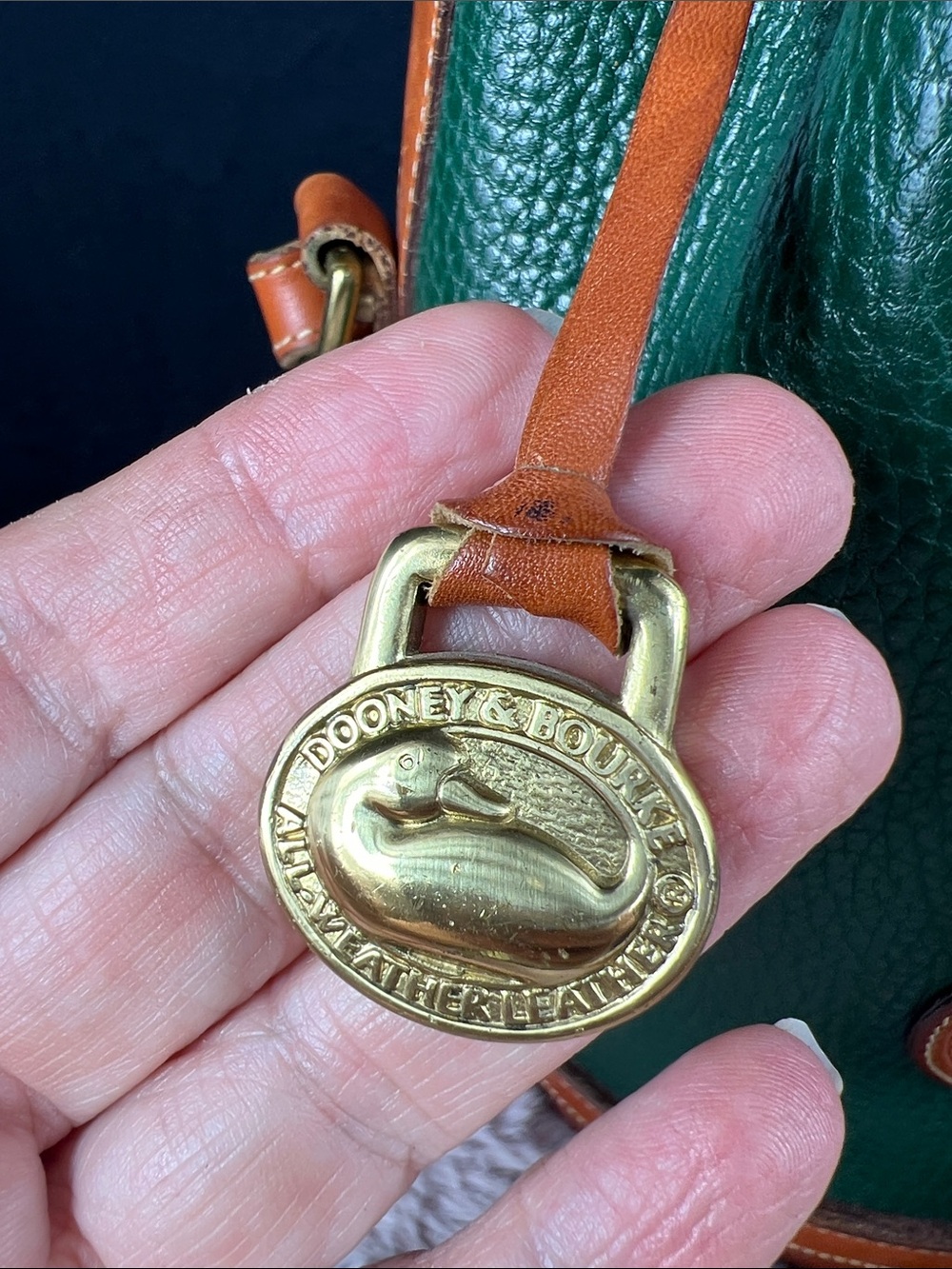 Dooney & Bourke Green and Brown Pebbled Leather Drawstring Crossbody Bag - Picture 8 of 12